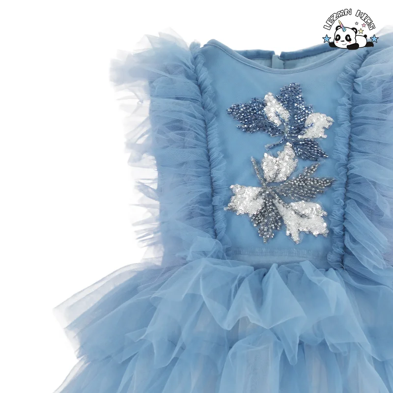 LEZONKIDS - Factory Wholesale Beads Sequined Girls Mesh Tutu Dress Layered Princess Dress Party Dress